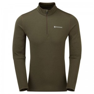 Dark Green Montane Dart Zip Neck Men's T Shirts | TXG1626SN