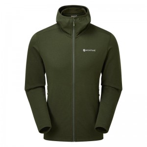 Dark Green Montane Protium Hooded Men's Fleece Jackets | VWQ9525NU