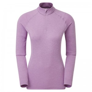 Grey Purple Montane Dart Zip Neck Women's T Shirts | DPI2685ZF