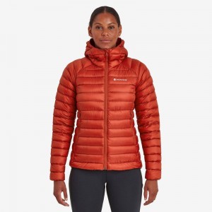 Orange Red Montane Anti-Freeze Hooded Women's Down Jackets | JUI9283XS