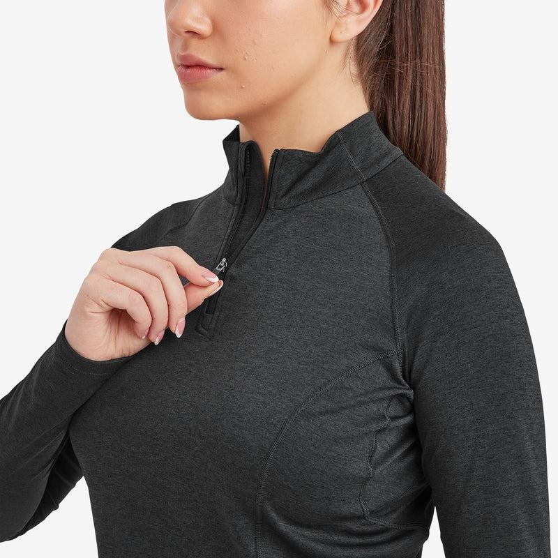 Black Montane Dart Zip Neck Women's T Shirts | SQS3739EI