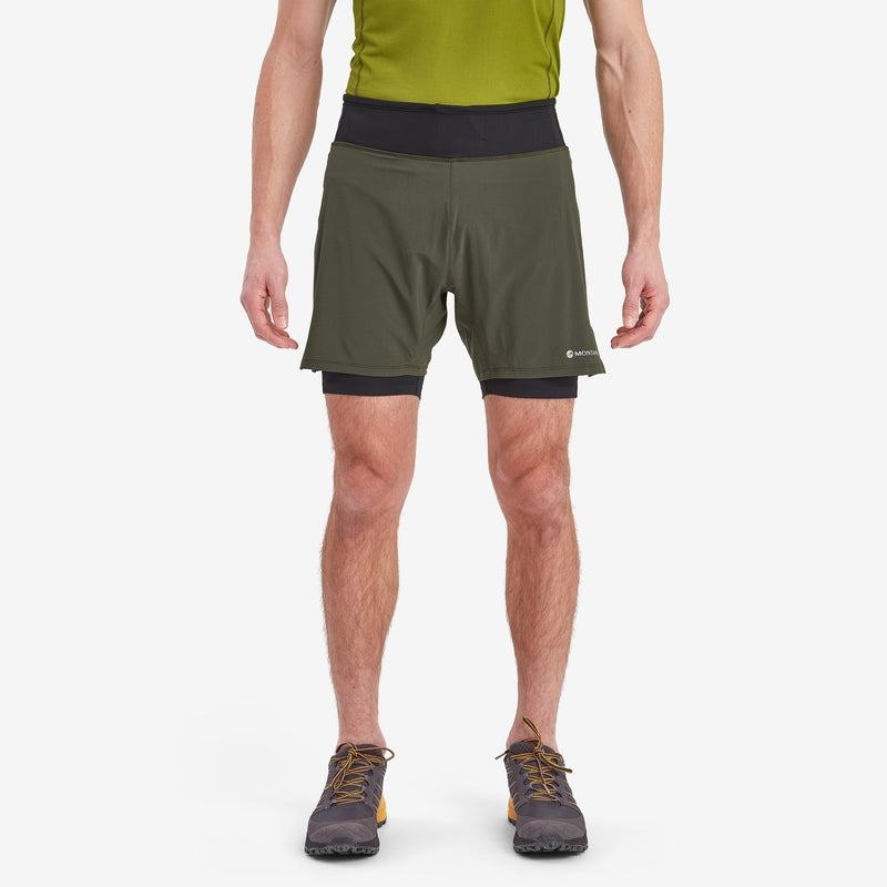 Dark Green Montane Slipstream Twin Skin Running Men's Shorts | JBH9443TZ