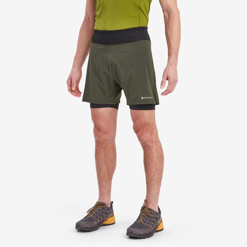 Dark Green Montane Slipstream Twin Skin Running Men's Shorts | JBH9443TZ