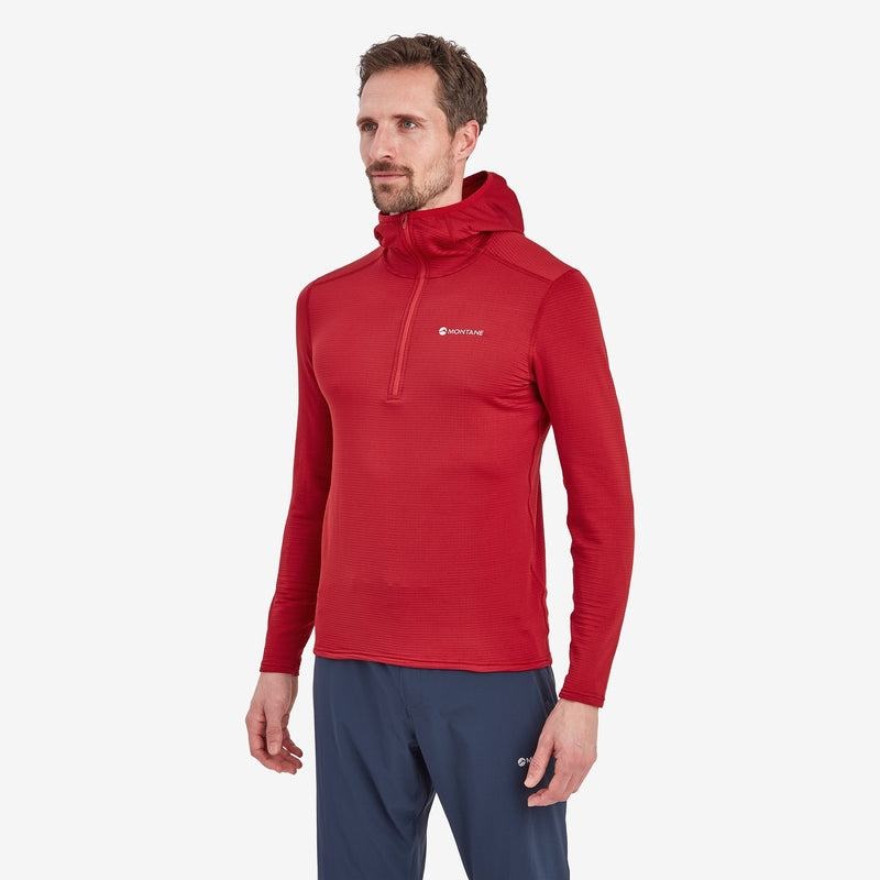 Dark Red Montane Protium Lite Hooded Pull On Men's Fleece | HUR4941WL