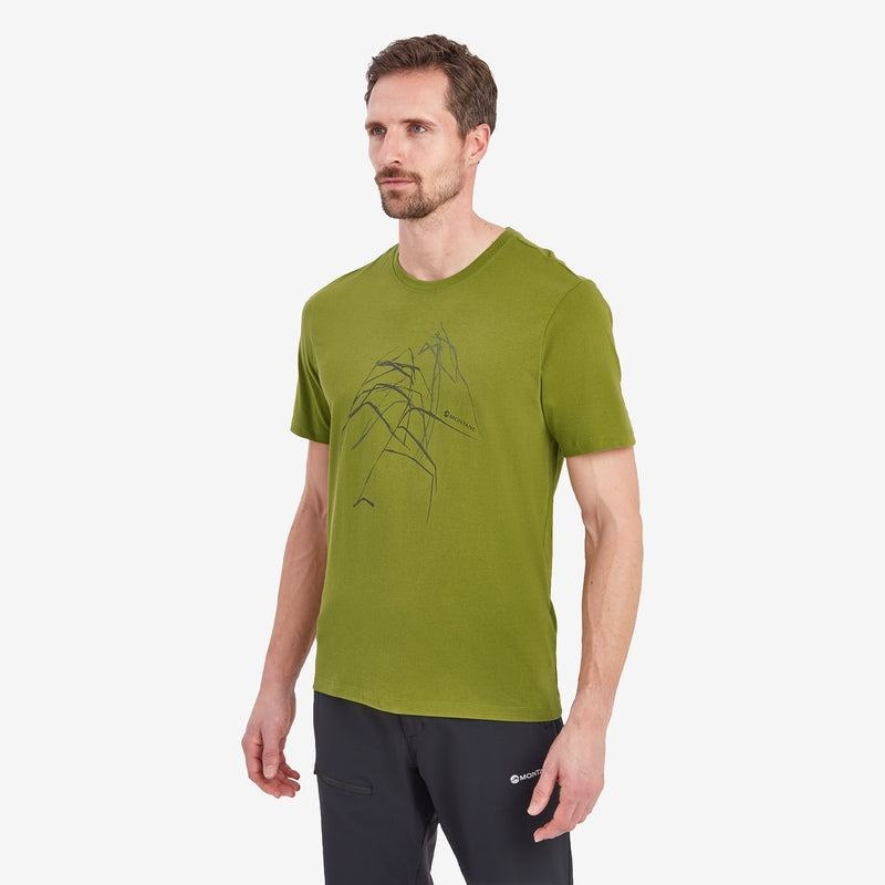 Green Montane Abstract Mountain Men's T Shirts | JGW1475US