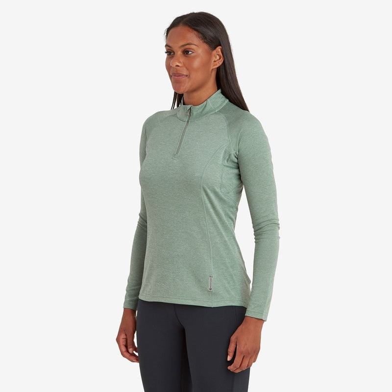 Grey Green Montane Dart Zip Neck Women's T Shirts | CMX188BW