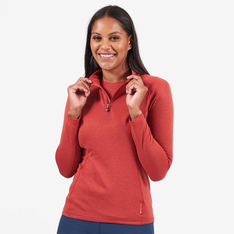 Orange Red Montane Dart Zip Neck Women's T Shirts | ZXQ3113IF